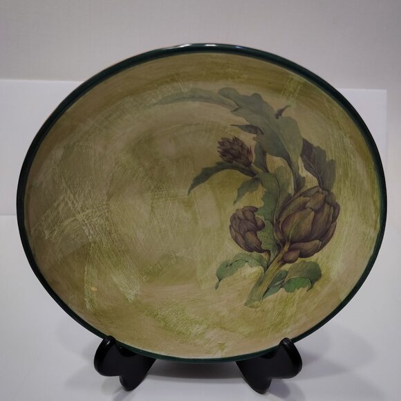 Ceramisia Ceramic Bowl Green/Purple  Pattern: Artichoke  Large 8.75" - Picture 7 of 7